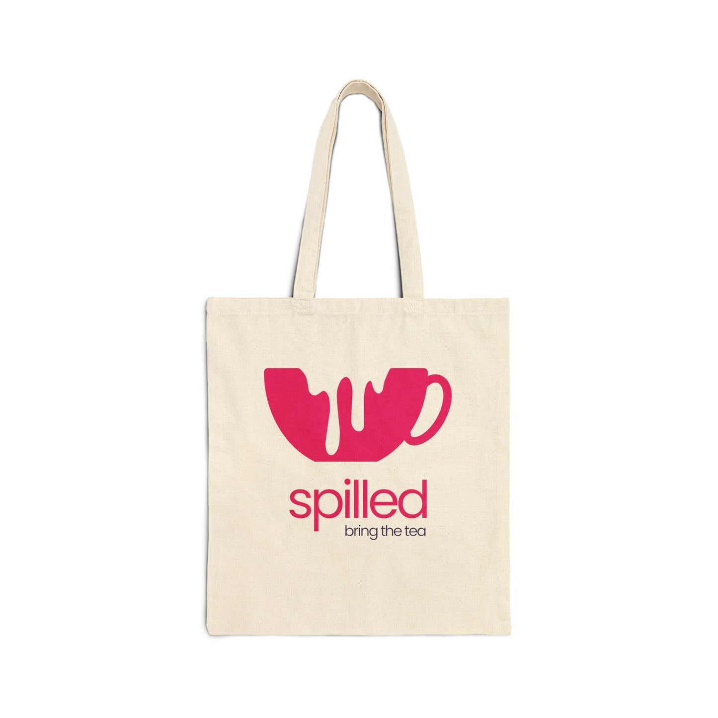 Spilled Tea Tote Bag | pink teacup graphic, tea pun canvas tote